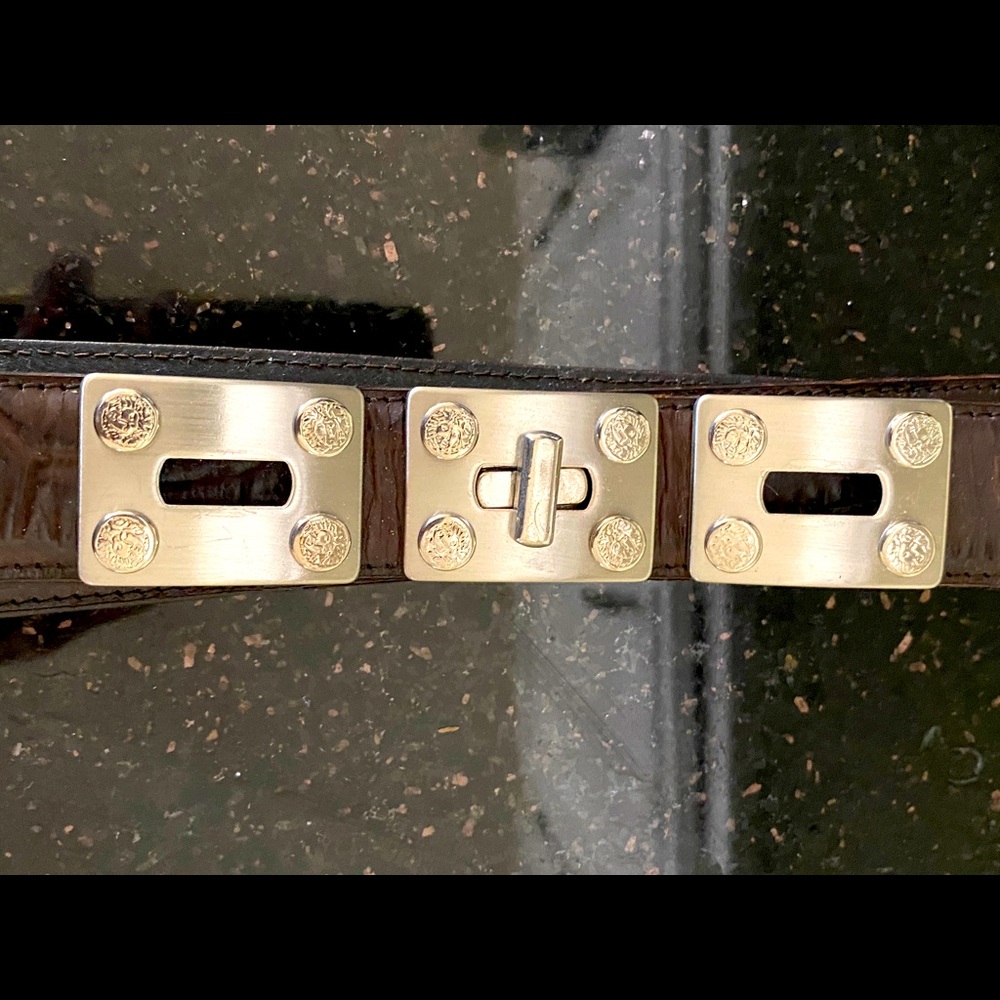 Versace men’s brown leather/crocodile belt.